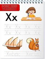 Alphabet tracing worksheet with letter X and x vector