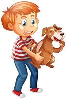 Boy playing with a dog isolated on white background vector