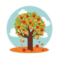 árbol con manzanas en otoño vector