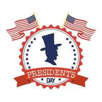 President Day Seal Stamp With Flags and Gentleman Silhouette Vector Illustration Design