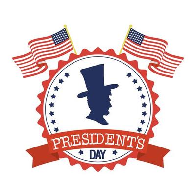 President Day Seal Stamp With Flags and Gentleman Silhouette Vector Illustration Design