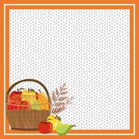 frame with fruits of autumn in wicker basket vector