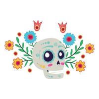 Máscara de calavera con icono de cabeza de decoración floral vector
