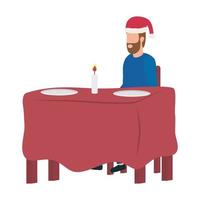 young man with christmas hat at dinner table vector