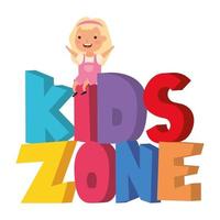 cute little girl with kids zone words vector