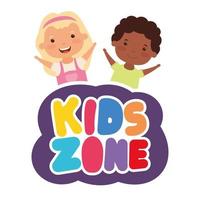 cute little interracial children with kids zone lettering vector