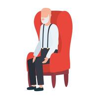 cute old man seated in sofa character vector