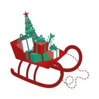 Santa sled with pine tree and gifts vector