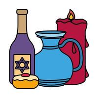 happy Hanukkah teapot jar with wine bottle and cupcake vector