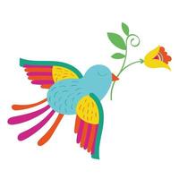 cute bird flying with flower Mexican decoration vector