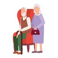 grandmother and grandfather seated on chair vector