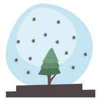 merry Christmas crystal ball with pine tree vector