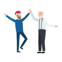 cute grandfather with son wearing Christmas hat vector