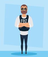 Joven con barba, agente del FBI, diseño de ilustraciones vectoriales vector