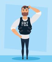 Joven con barba, agente del FBI, diseño de ilustraciones vectoriales vector