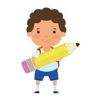 cute little student boy with pencil character vector