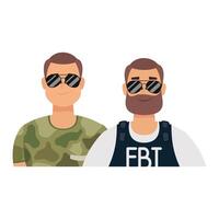 Hombre joven con barba, agente del FBI y diseño de ilustraciones vectoriales militares vector