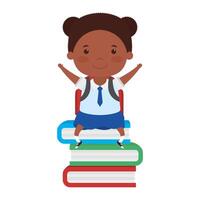 linda niña africana estudiante sentada en libros vector