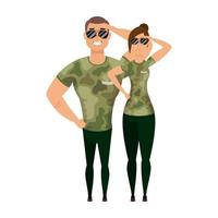 young military couple avatars characters vector
