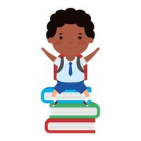 African little student boy seated on books vector