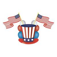 President Day Hat With USA Flags and Helium Balloons Illustration Design vector