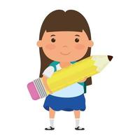 linda niña estudiante con personaje de lápiz vector