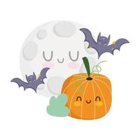 happy halloween, pumpkin bats moon and grass cartoon, trick or treat party celebration vector