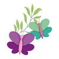 butterflies leaves branch decoration, isolated icon white background vector