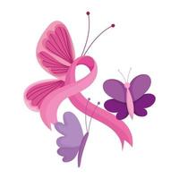 breast cancer awareness month flying butterflies ribbon cartoon vector