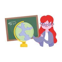 happy teachers day, teacher with chalkboard and globe map school vector