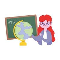 happy teachers day, teacher with chalkboard and globe map school vector