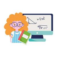 happy teachers day, student girl book computer lesson learn vector