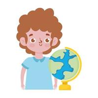 school, young boy student and school globe vector