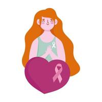 cinta de niña de retrato de mes de concientización sobre el cáncer de mama en vector de corazón