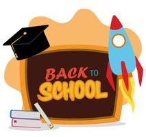 back to school, chalkboard books and graduation hat elementary education vector