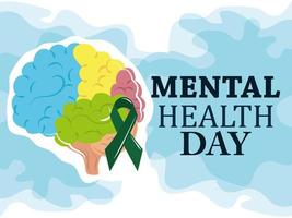 día de la salud mental, cinta de color del cerebro humano, tratamiento médico psicológico vector