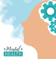 mental health day, human head brain gears solution, psychology medical treatment vector