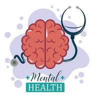 día de la salud mental, estetoscopio, cerebro humano, psicología, tratamiento médico vector