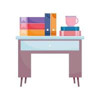 workspace desk with books binders and coffee cup isolated design white background vector