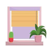 Ventana de plantas en macetas y decoración de cactus diseño aislado fondo blanco. vector