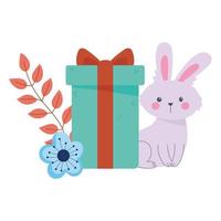 cute rabbit with gift box and flower autumn season isolated icon style vector