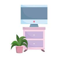 workspace computer on table and potted plant isolated design white background vector