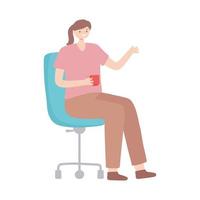 young woman with coffee cup sitting on office chair isolated design white background vector