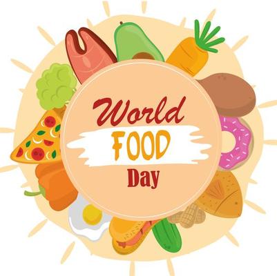 world food day, healthy lifestyle meal frame with circle shape