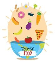 world food day, falling vegetable fruit diet in bowl, healthy lifestyle meal vector