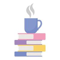 Taza de café en la pila de libros diseño aislado fondo blanco. vector