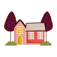 vintage houses trees bushes cartoon isolated design white background vector