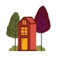 rustic house bush garden trees isolated white background vector