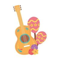 day of the dead, guitar maracas and flowers mexican celebration
