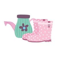 gardening, dotted boots and watering can tools vector